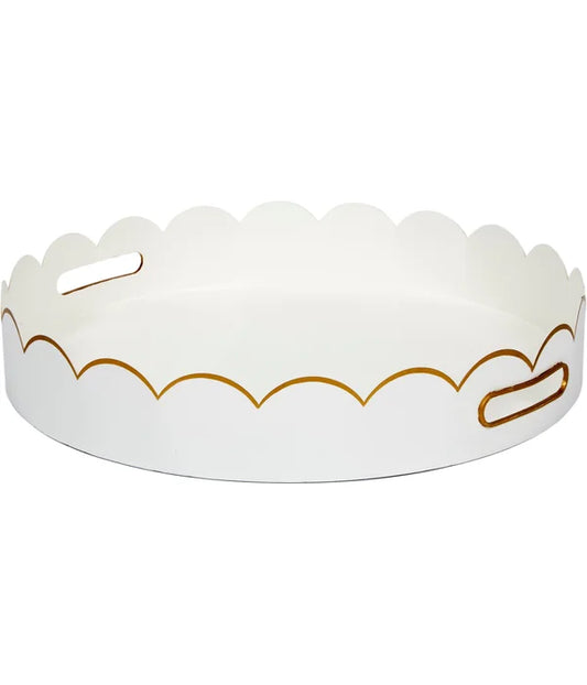 Gloss White and Gold Scalloped Metal Tray